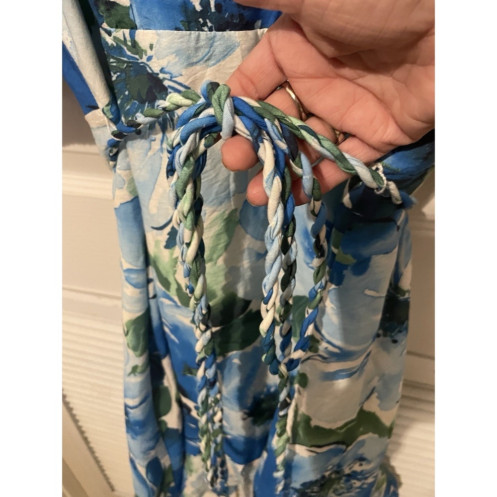 Alex Marie 14P Blue Floral Faux Wrap Dress Petite Puff Sleeve Belted - Picture 5 of 9